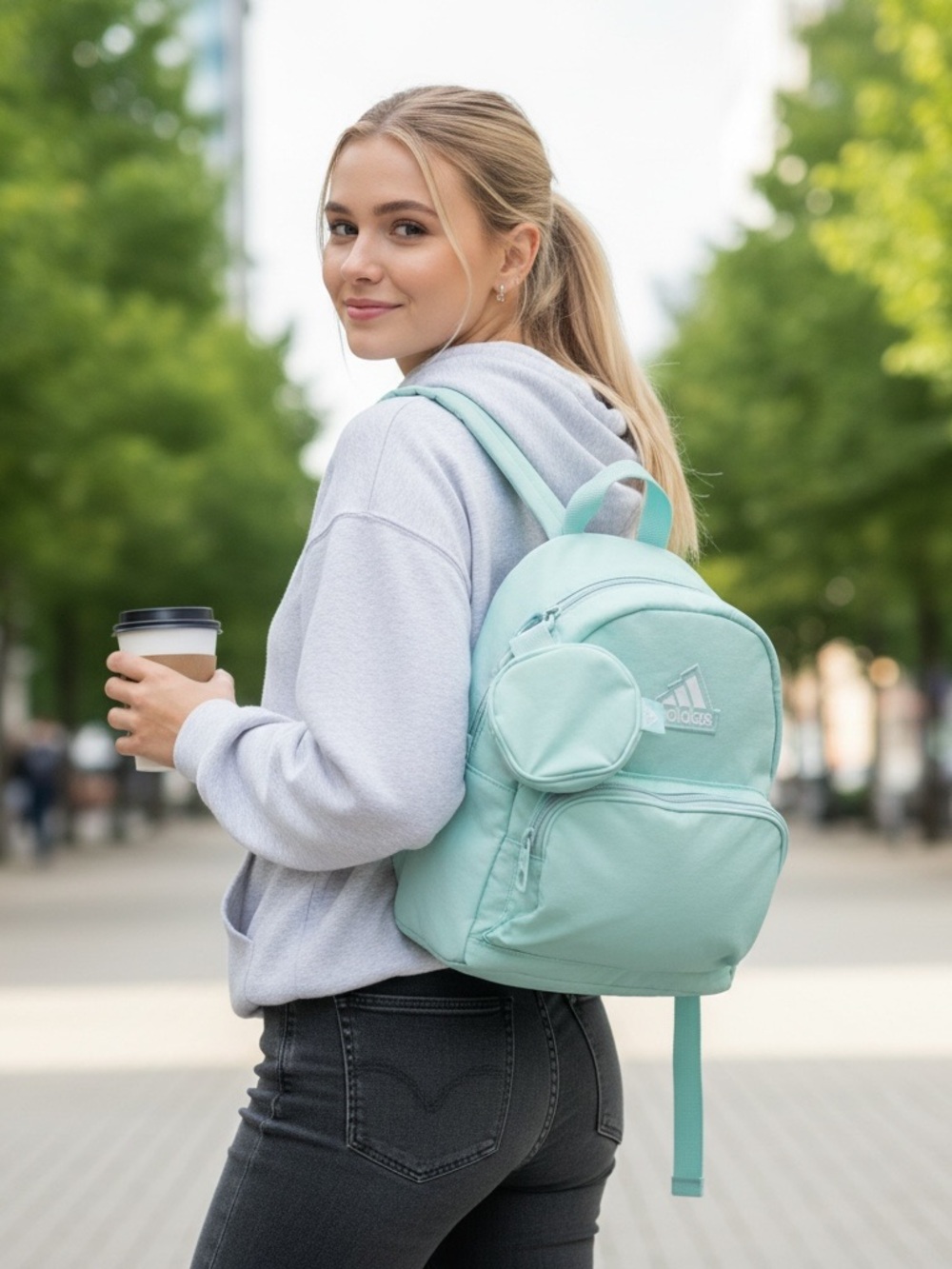 adidas Mint Green Mini Backpack with Front Pouch New with Tags